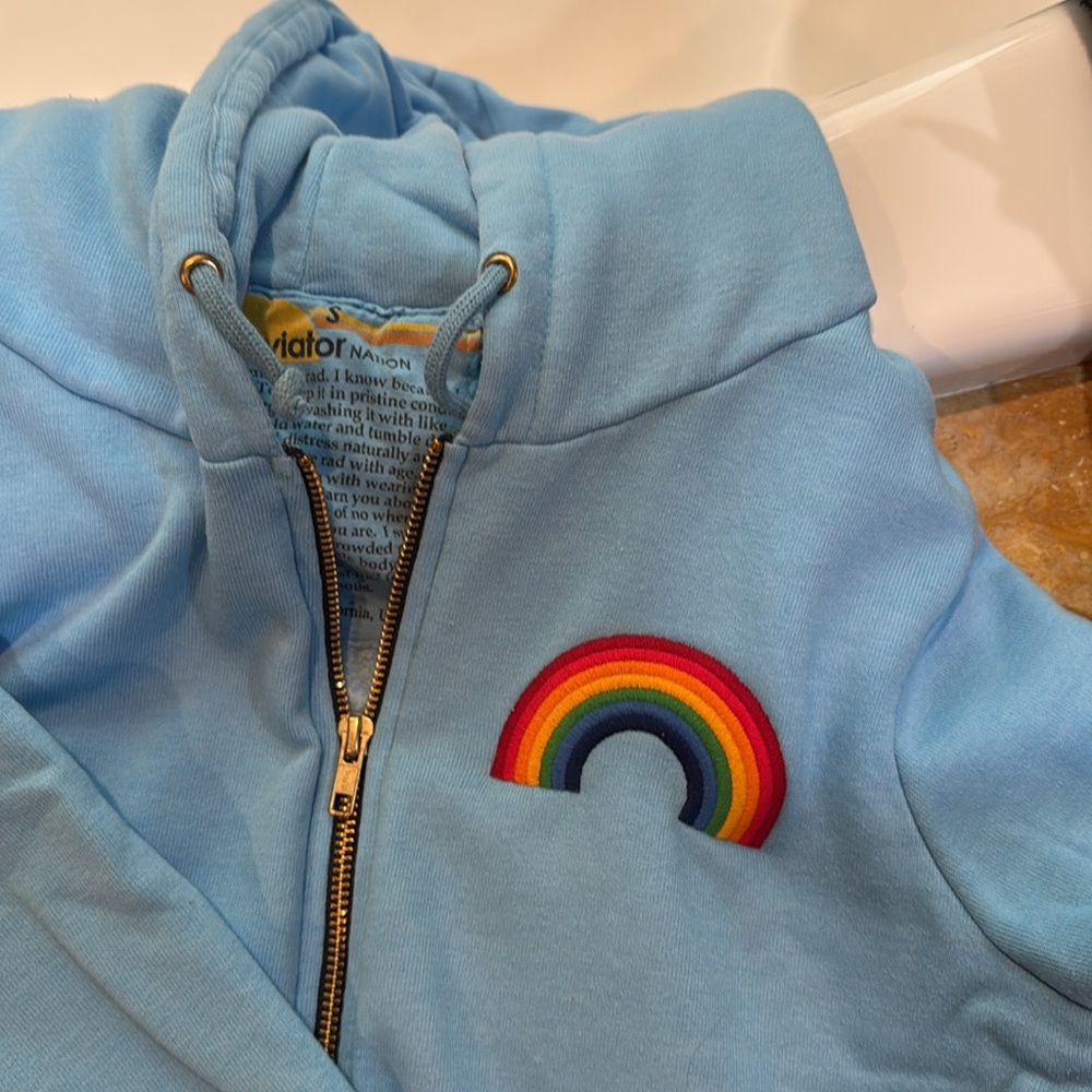 AVIATOR NATION LIMITED EDITION rainbow sweatsuit turquoise blue sz small - Picture 2 of 3